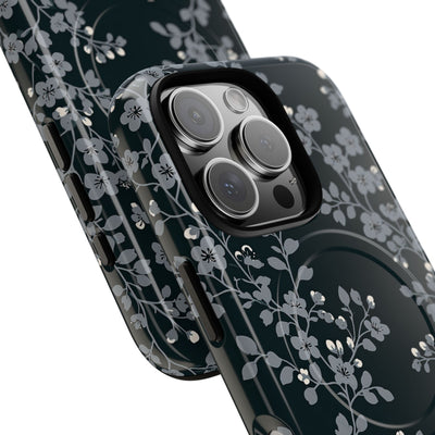 Black Tough 2.0 Magsafe Phone Case for iPhone - Midnight Slate Blossom