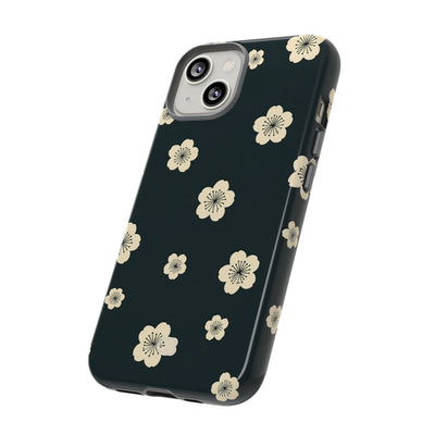 Teal Tough Phone Case for iPhone - Obsidian Cream Petals