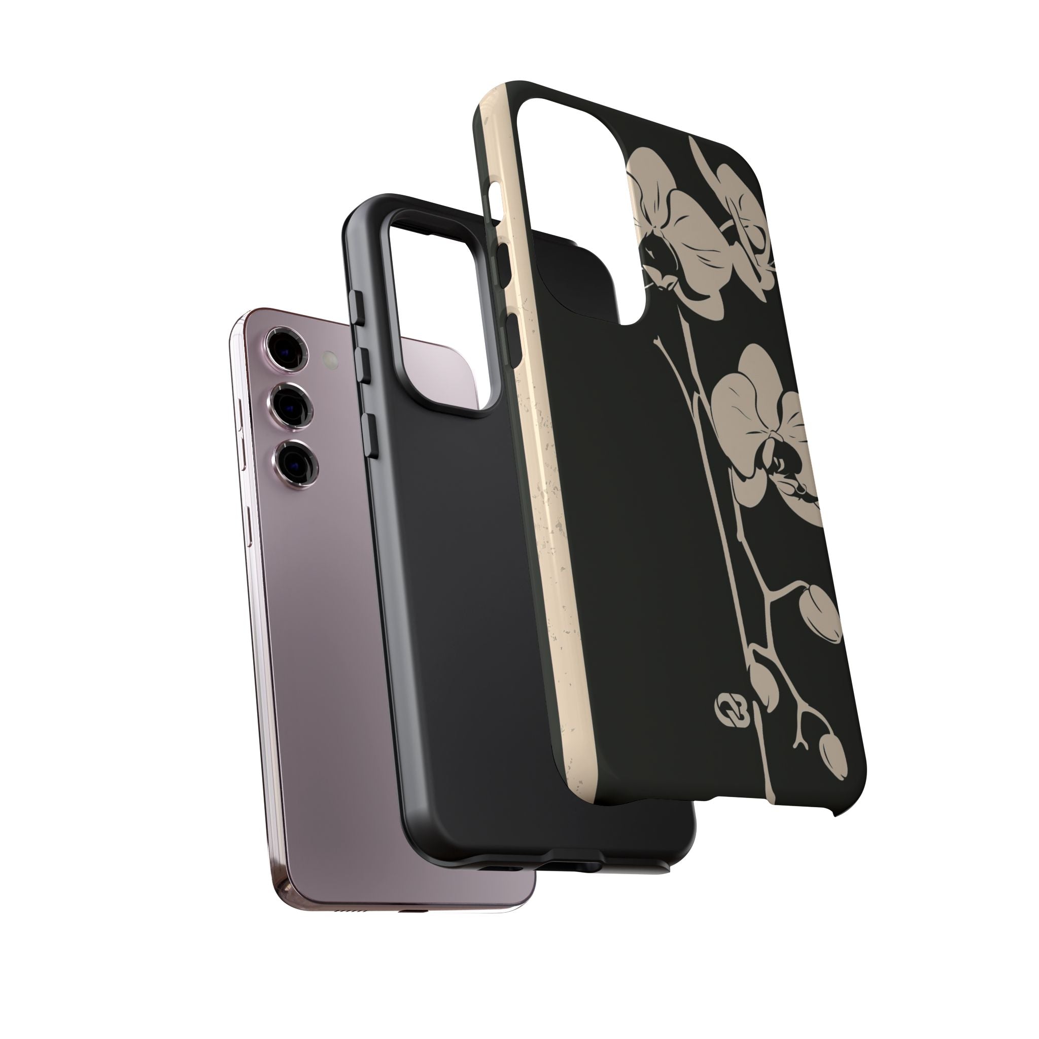 Black Tough Phone Case for Samsung - Obsidian Bone Orchid