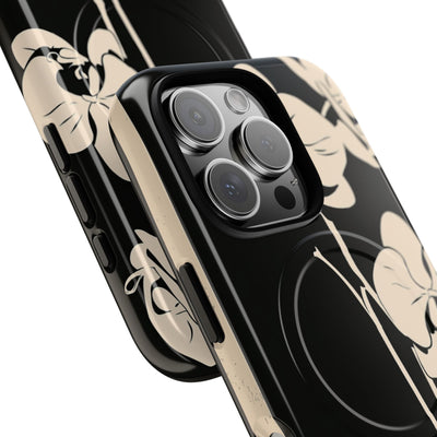 Black Tough 2.0 Magsafe Phone Case for iPhone - Obsidian Bone Orchid