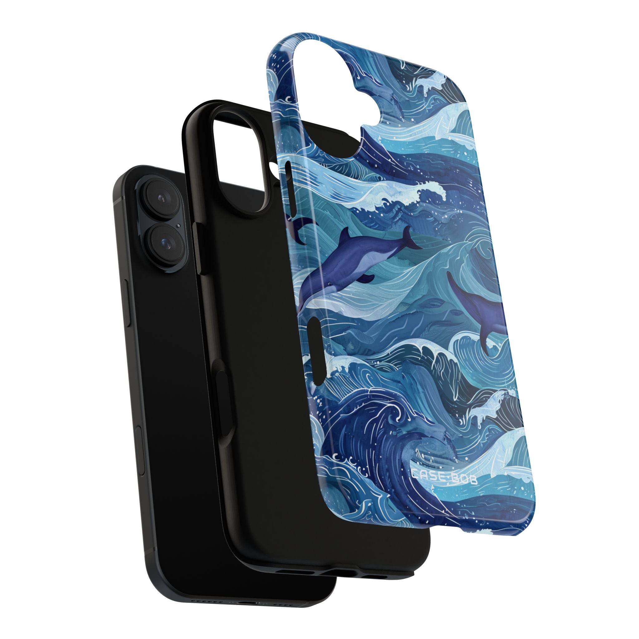 Dolphin Swirl Navy iPhone 16 Plus Case - Tough