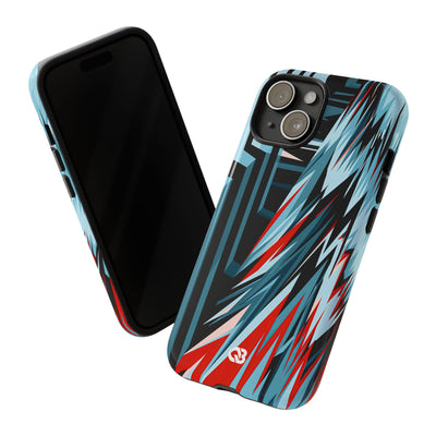 Blue Tough Phone Case for iPhone - Glitch Peak Cyan