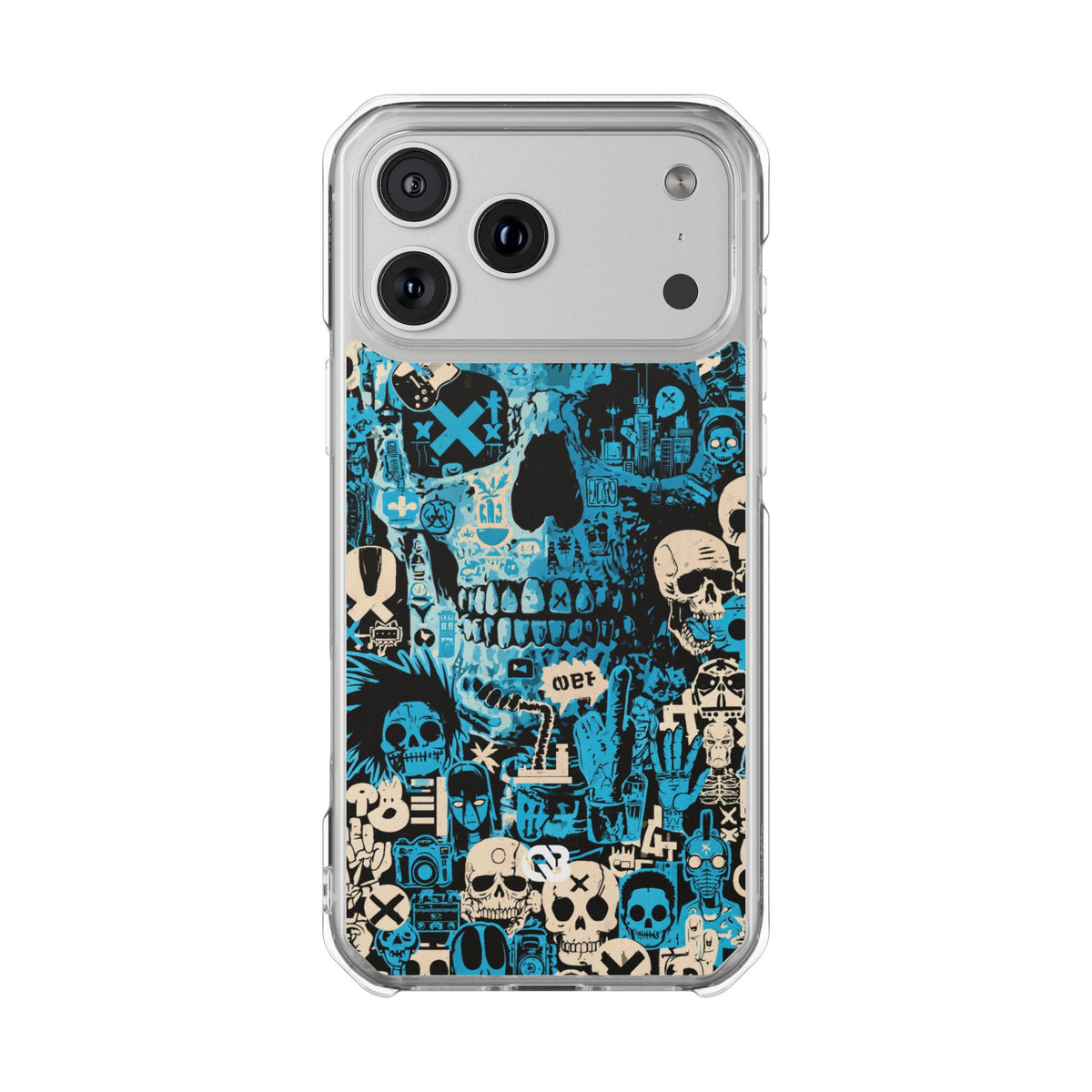 Electric Skull Graffiti · Clear Impact Magnetic Phone Case for iPhone · Blue
