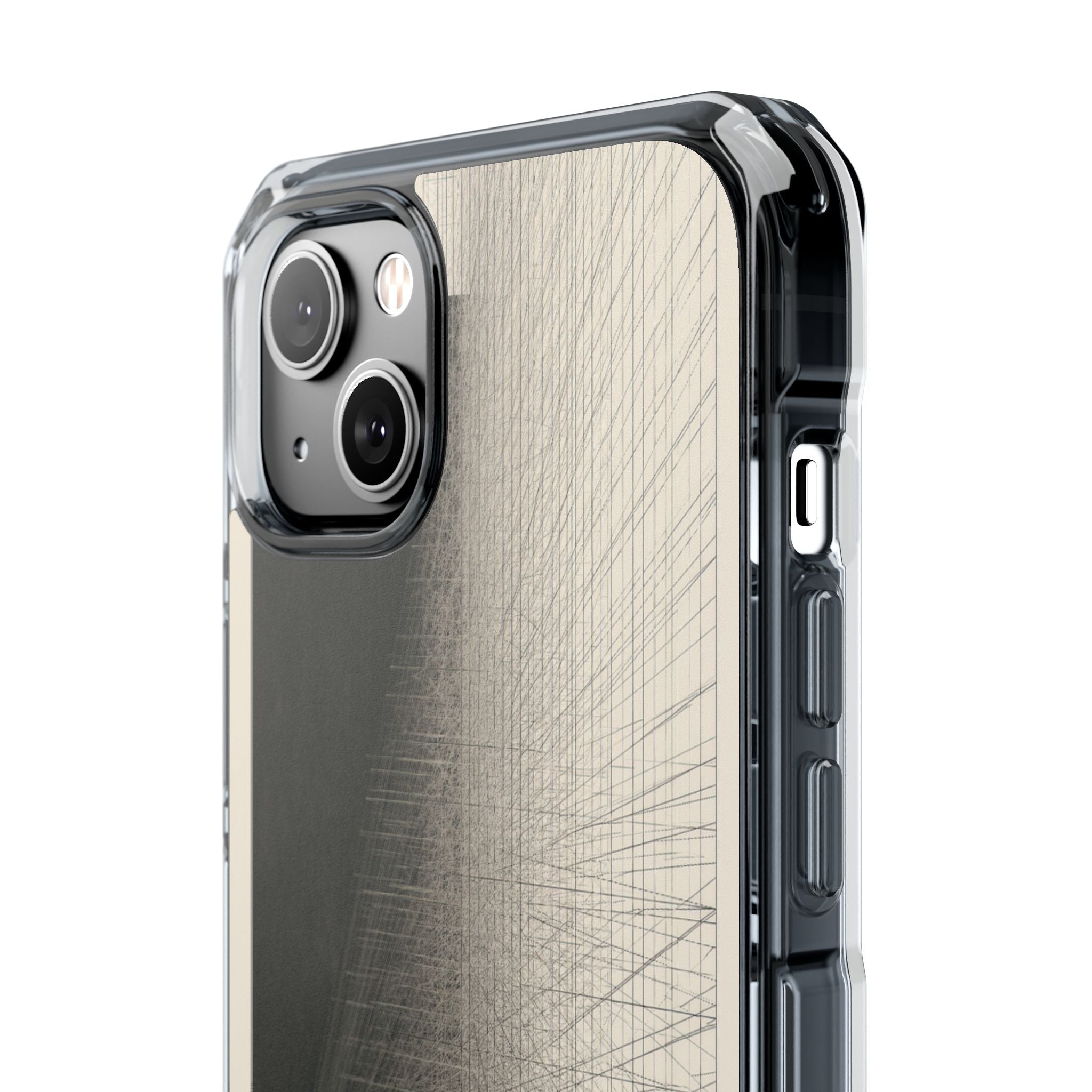 Beige Impact MagSafe Phone Case for iPhone - Brutalist Graphite Grid