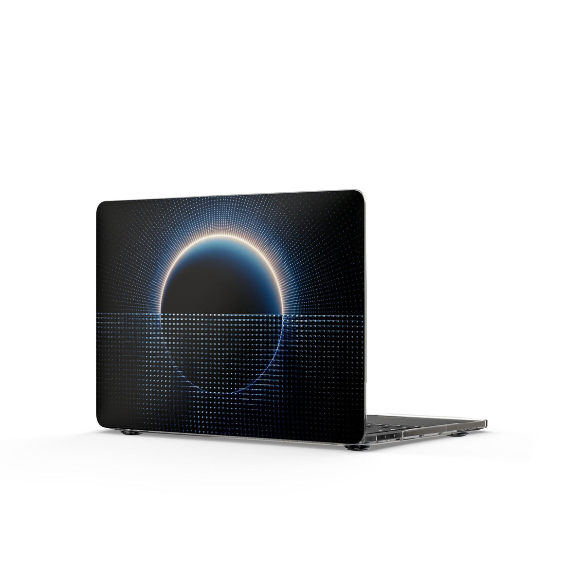 Eclipse Grid Clear MacBook Case — Futuristic Solar Glow Laptop Cover