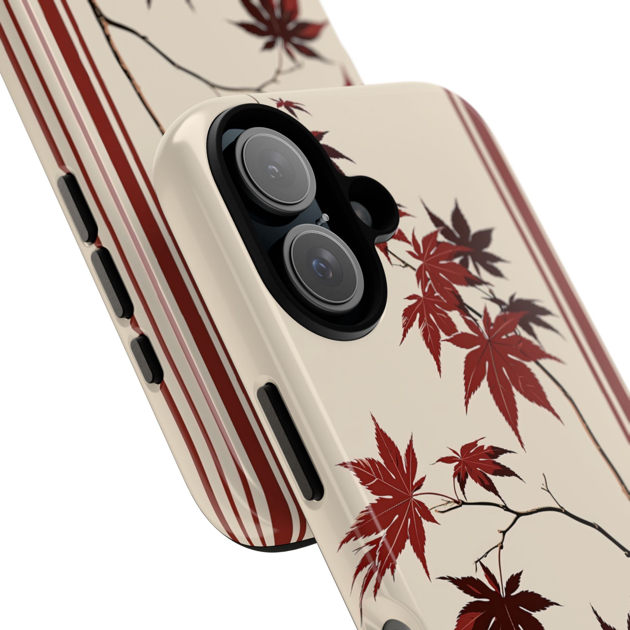Red Tough Phone Case for iPhone - Crimson Momiji Stripe