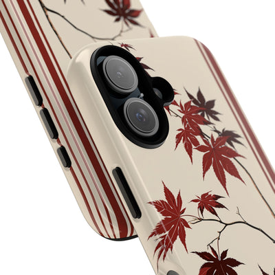 Red Tough Phone Case for iPhone - Crimson Momiji Stripe