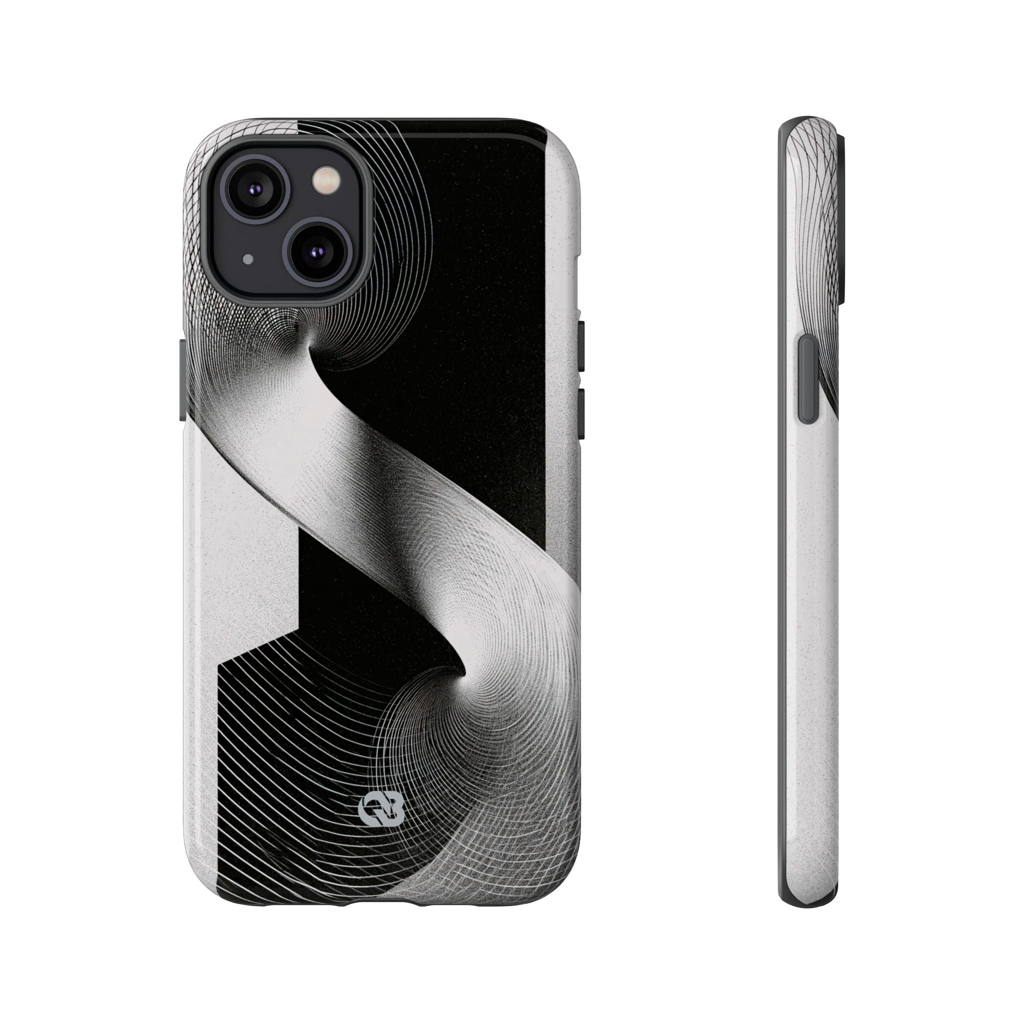 Grey Tough Phone Case for iPhone - Obsidian Moiré Wave
