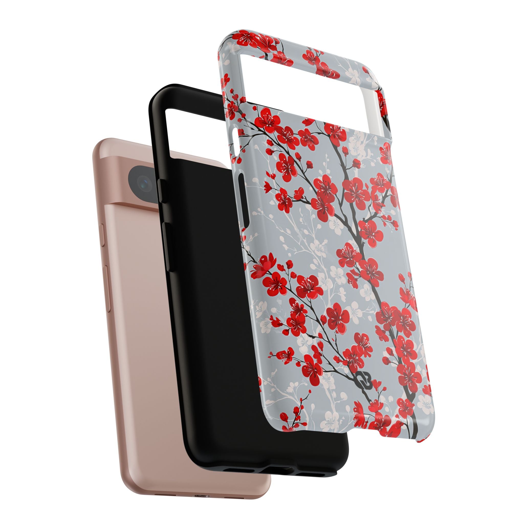 Grey Tough Phone Case for Google Pixel - Crimson Sakura Slate