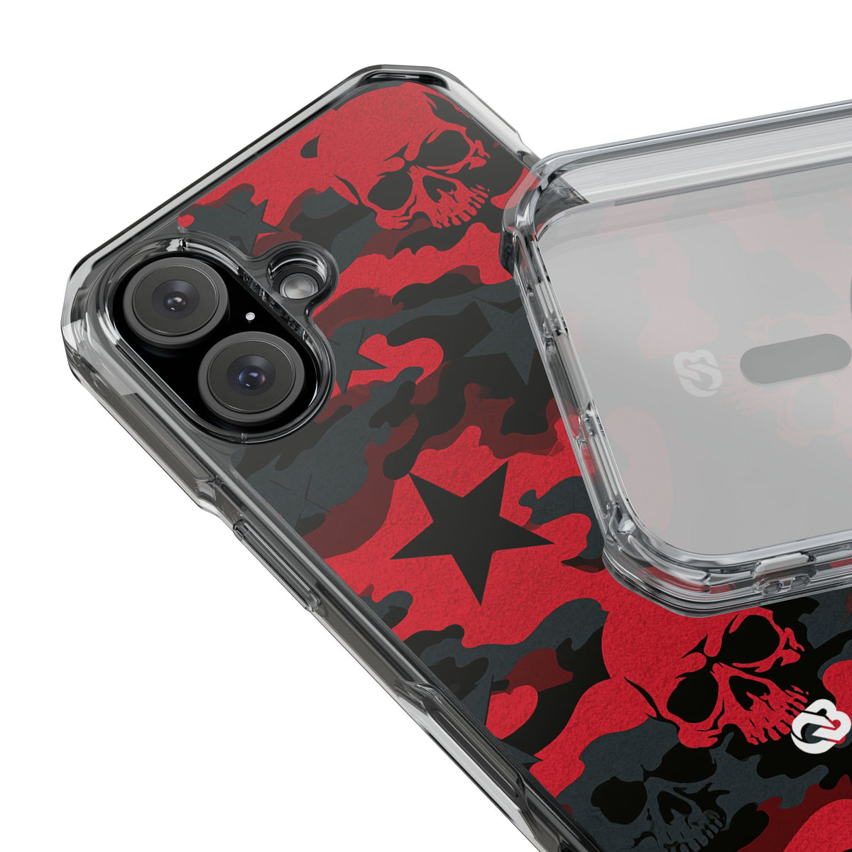 Crimson Skull Camo · Clear Impact Magnetic Phone Case for iPhone · Red
