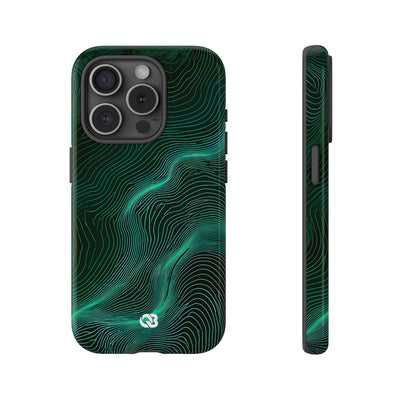 Teal Tough Phone Case for iPhone - Neon Jade Contour