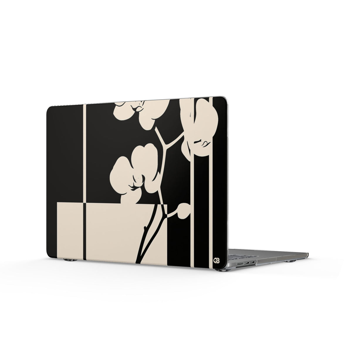 Geometric Orchid Bloom · Clear Hard Case for MacBook · Black