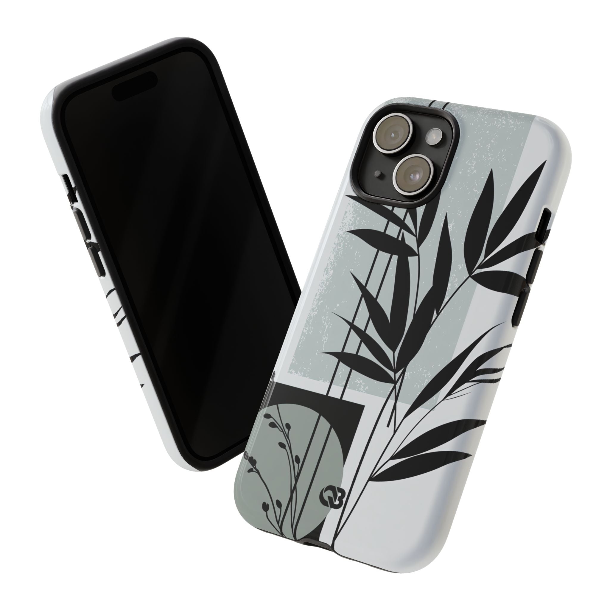 Grey Tough Phone Case for iPhone - Sage Bamboo Noir