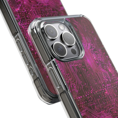 Magenta Circuit Trace · Clear Impact Magnetic Phone Case for iPhone · Pink
