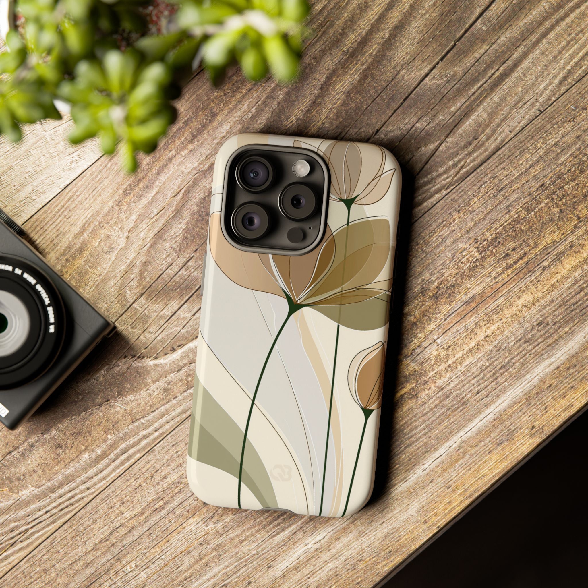 Beige Tough Phone Case for iPhone - Muted Ochre Petals