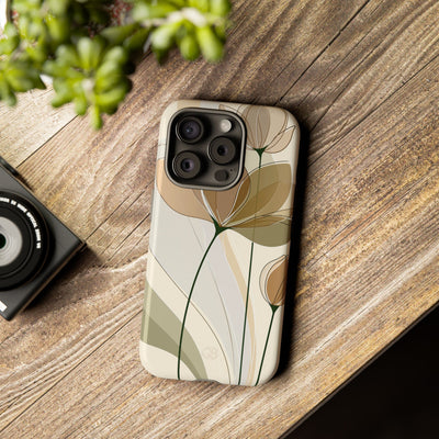 Beige Tough Phone Case for iPhone - Muted Ochre Petals