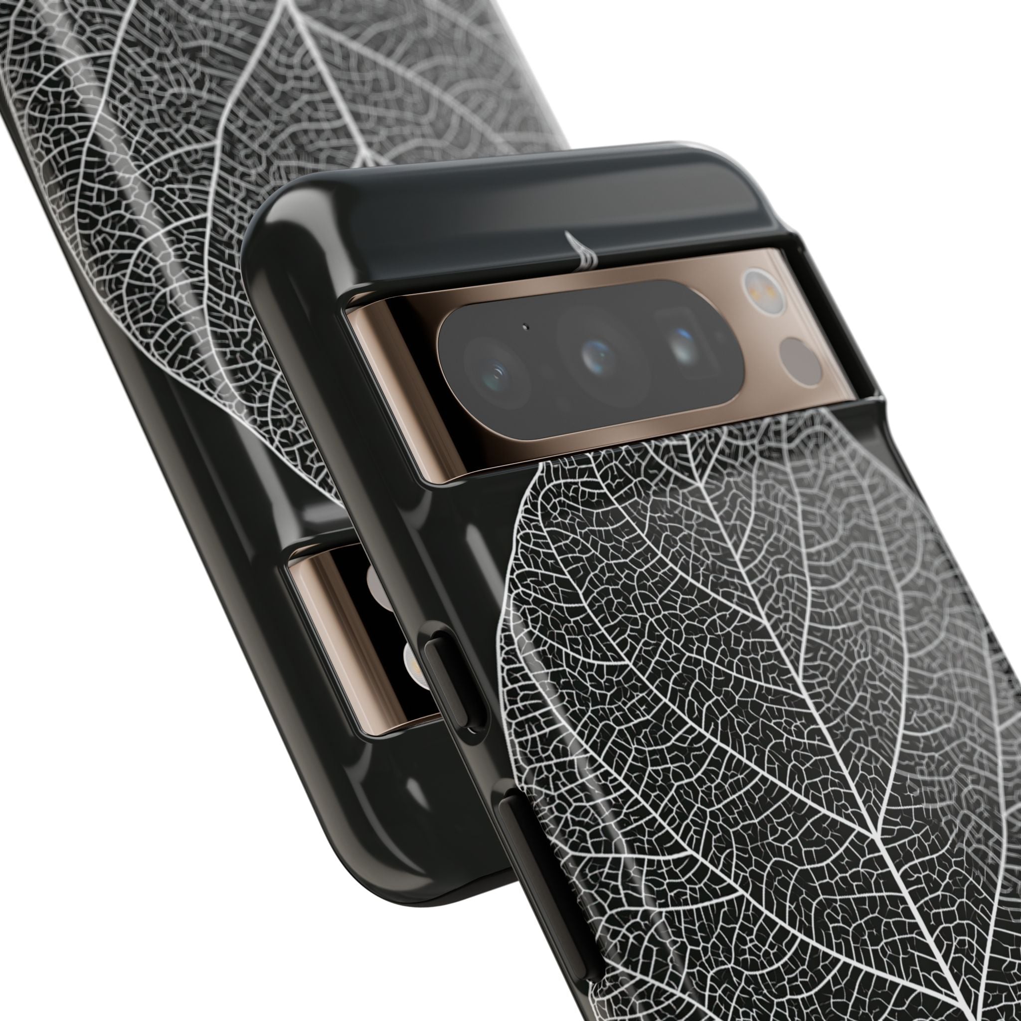 Black Tough Phone Case for Google Pixel - Bleached Leaf Lattice