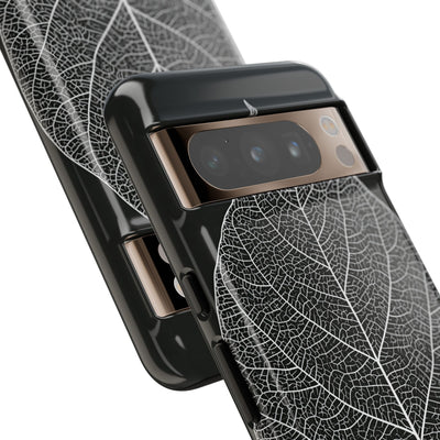 Black Tough Phone Case for Google Pixel - Bleached Leaf Lattice