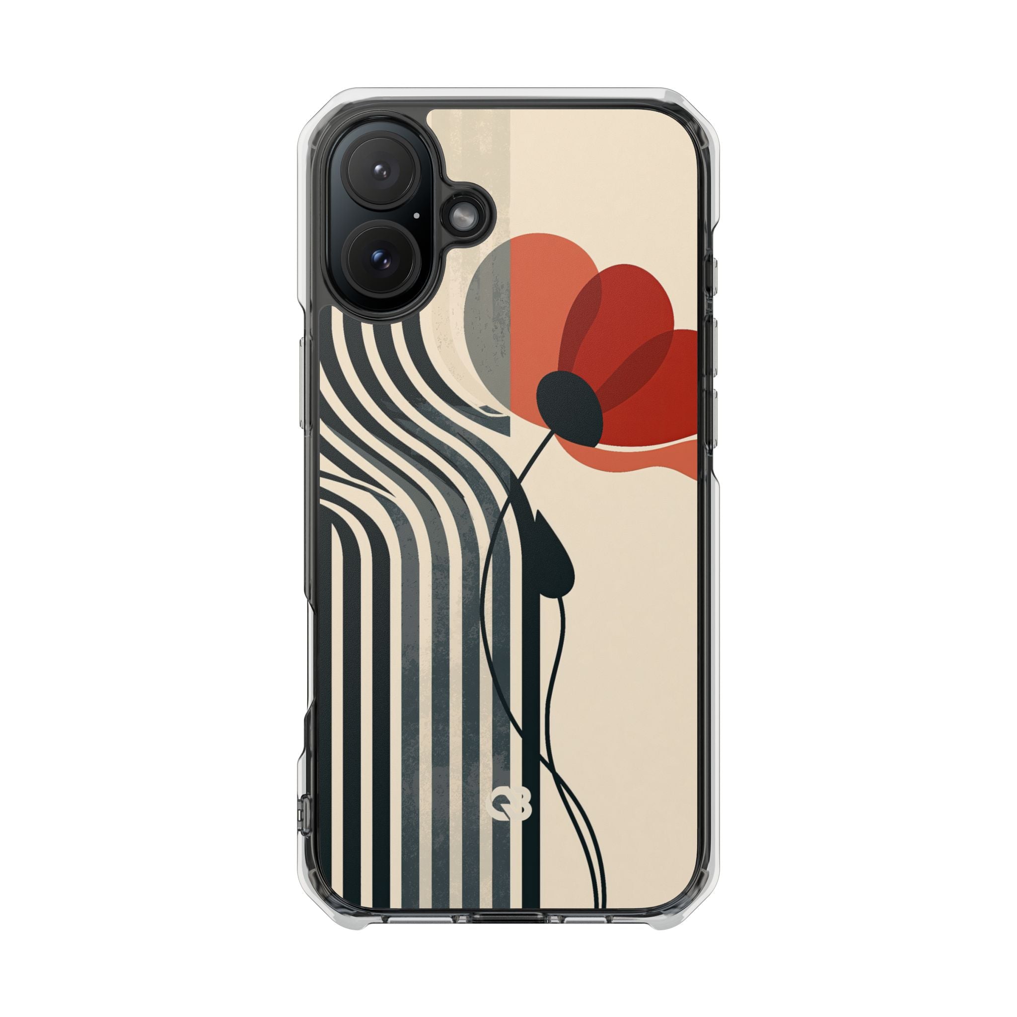 Beige Impact MagSafe Phone Case for iPhone - Crimson Line Bloom