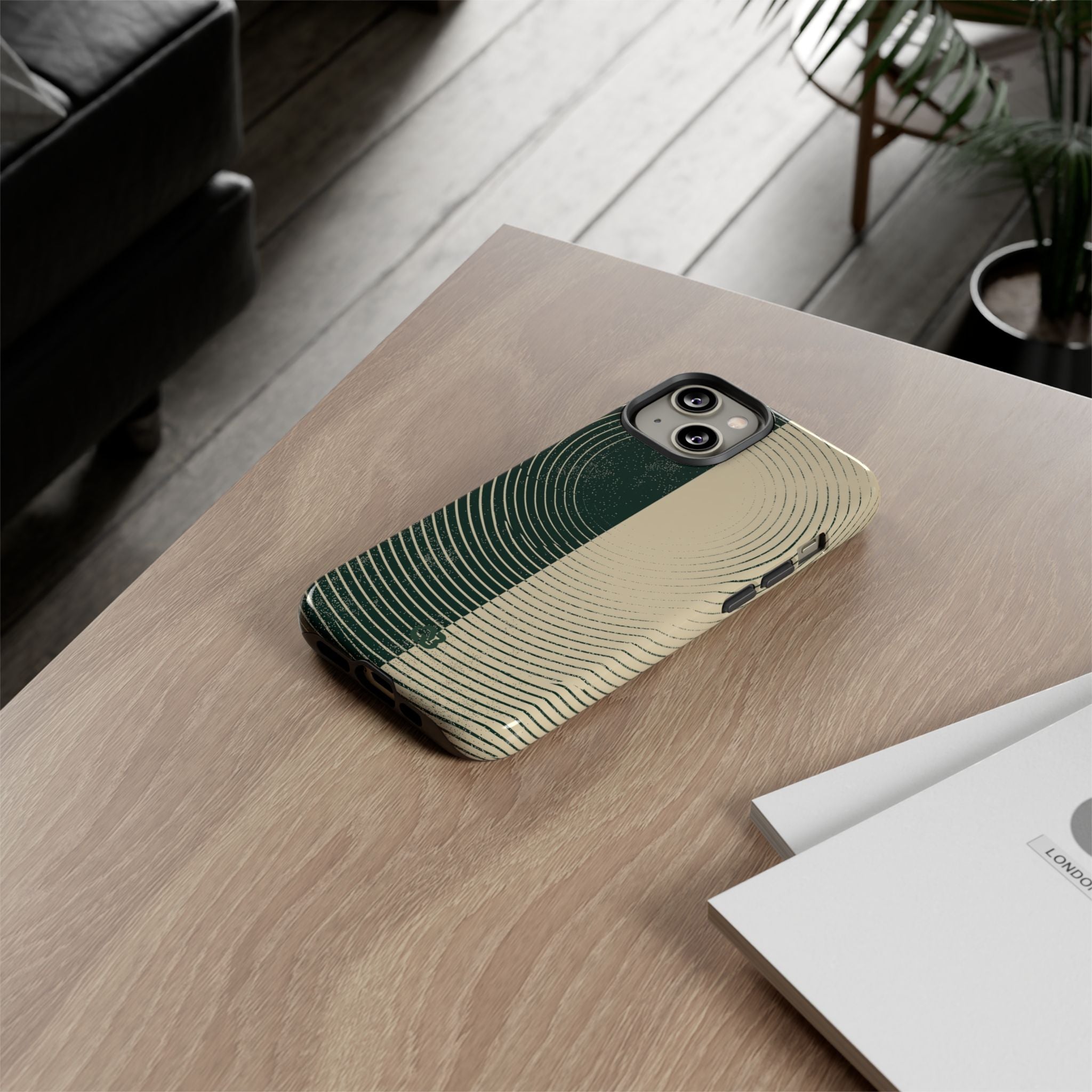 Green Tough Phone Case for iPhone - Evergreen Split Grain