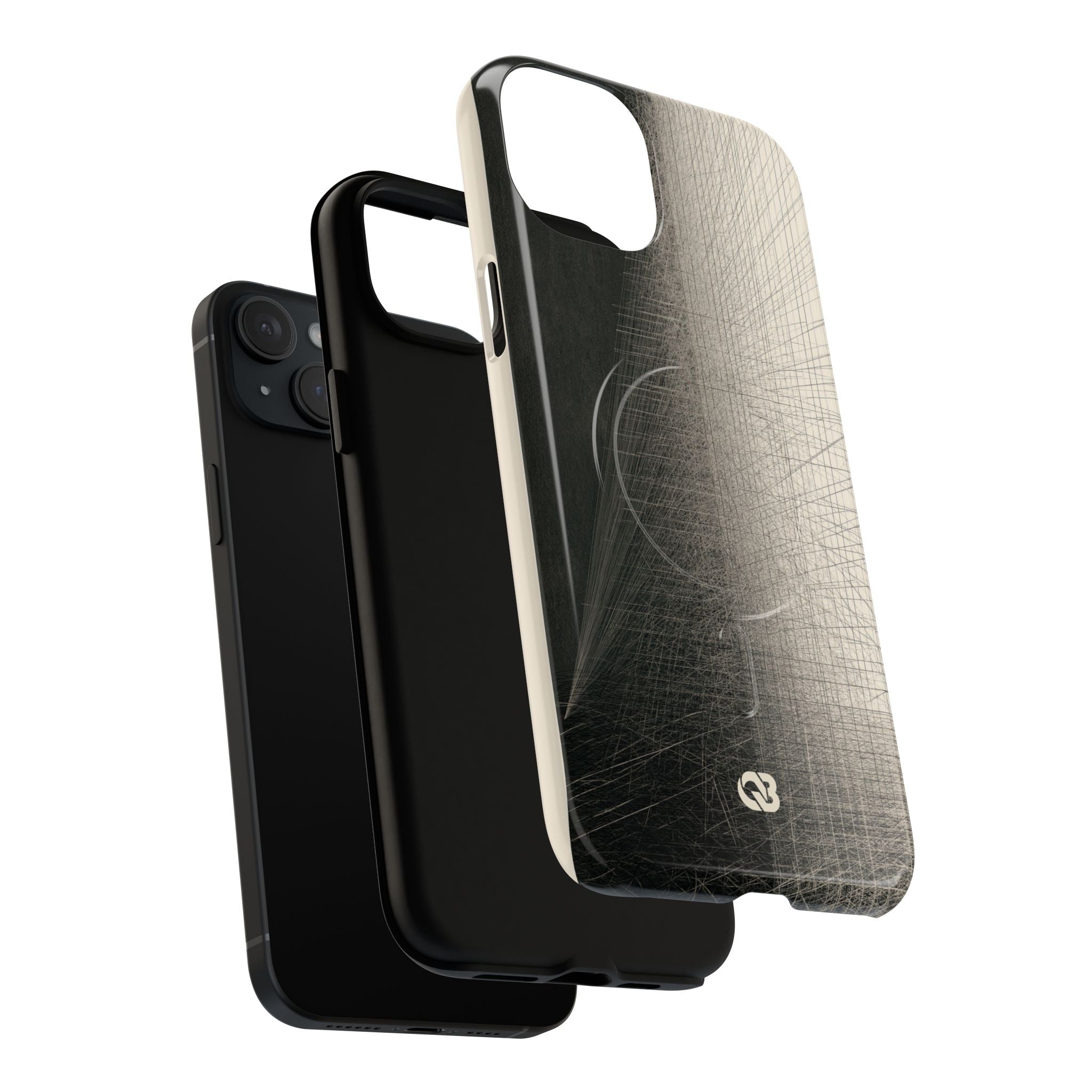 Beige Tough 2.0 Magsafe Phone Case for iPhone - Brutalist Graphite Grid