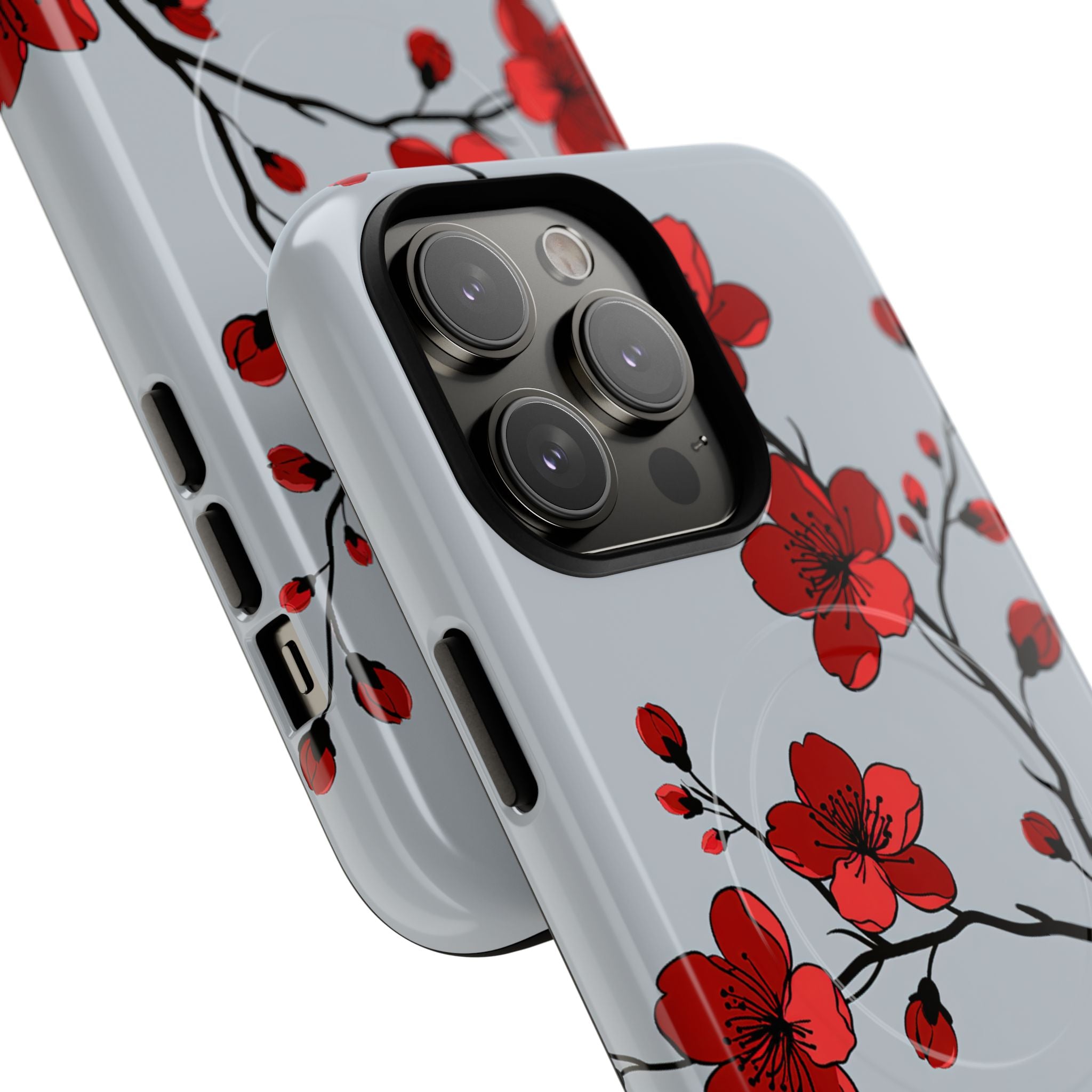 Grey Tough 2.0 Magsafe Phone Case for iPhone - Crimson Blossom Onyx