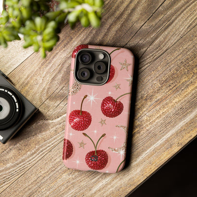 Bedazzled Ruby Cherries · Tough Phone Case for iPhone · Pink