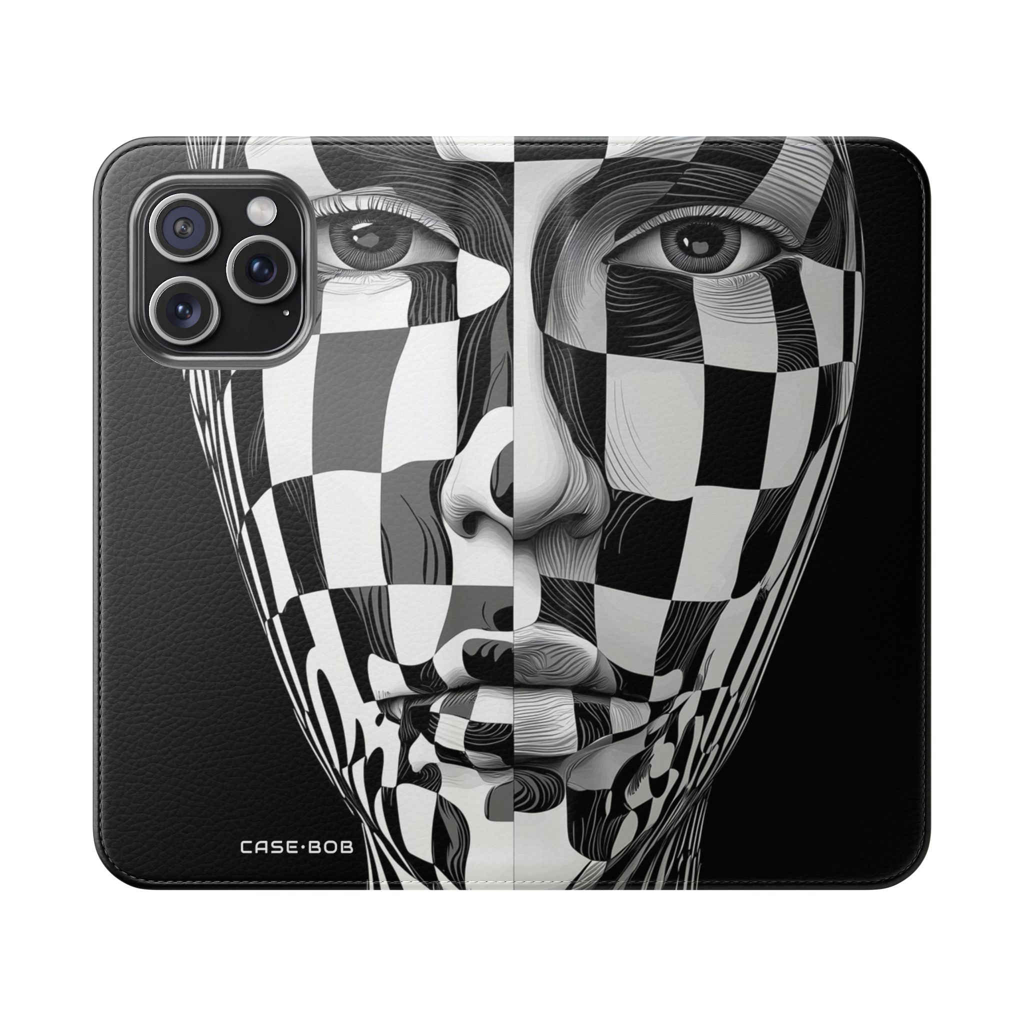 Mirrored Checkerboard Face - iPhone 15 Pro Max Case - Wallet