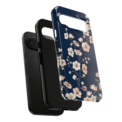 Blue Tough Phone Case for Google Pixel - Midnight Peach Sakura