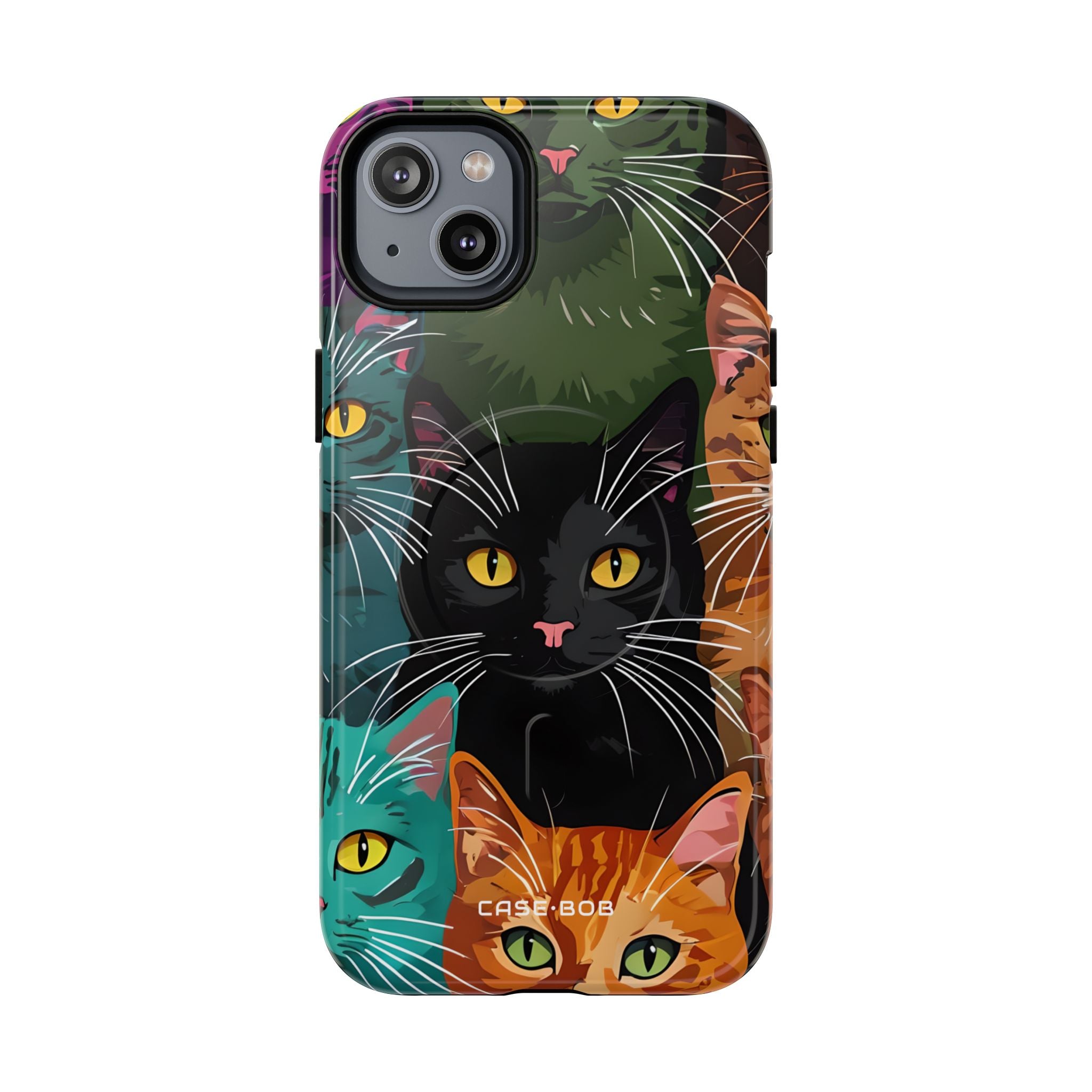 Teal Cat Grid iPhone 14 Plus Case - Tough+