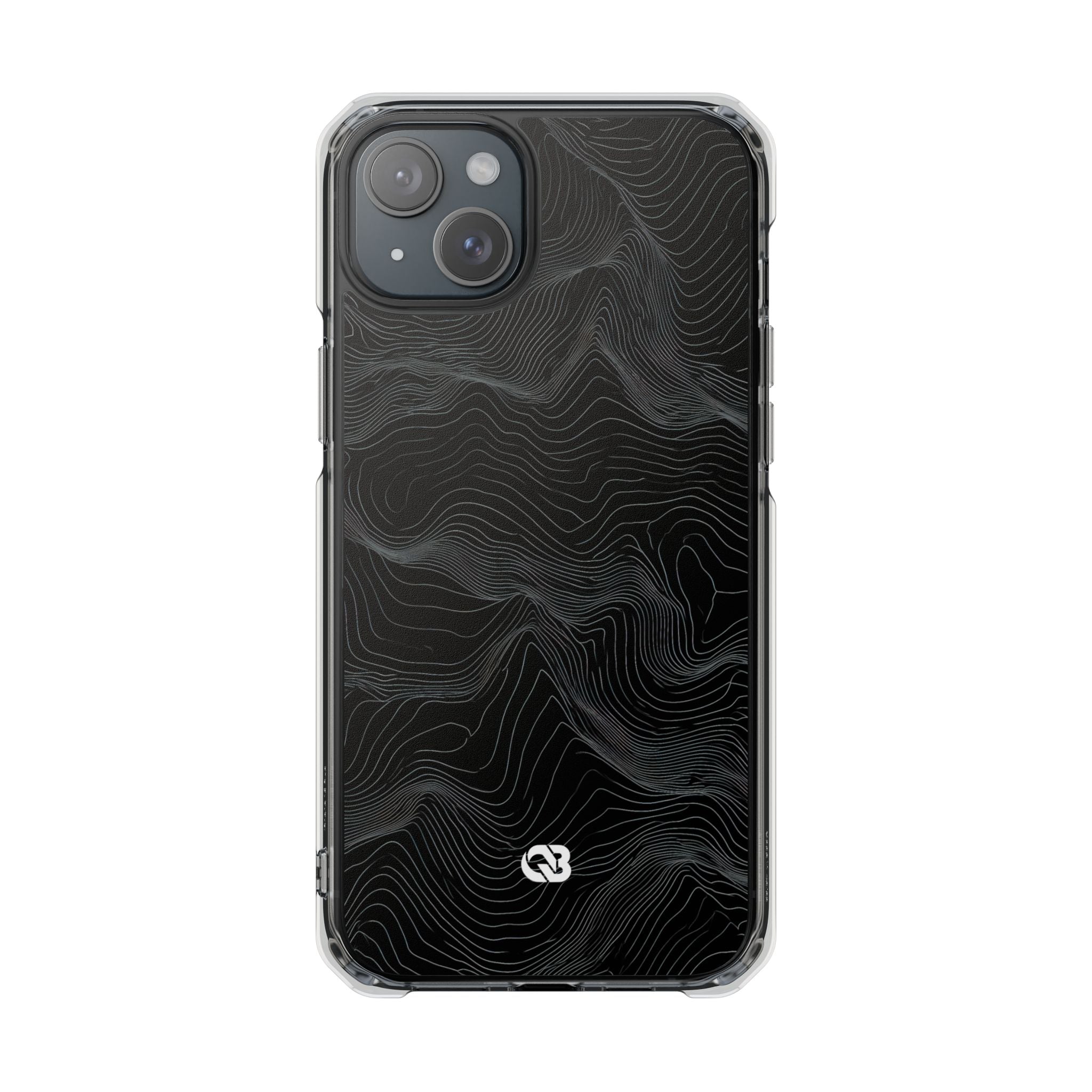 Black Impact MagSafe Phone Case for iPhone - Obsidian Topo Wireframe