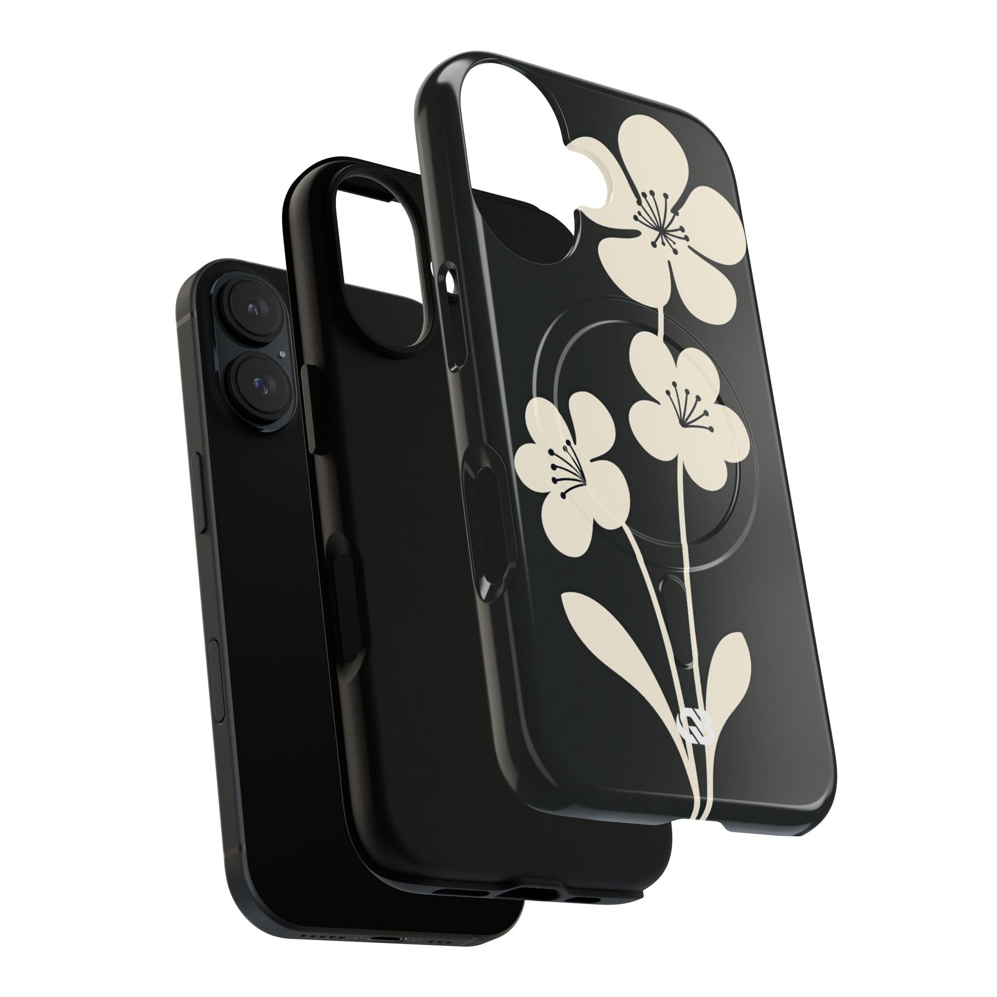 Black Tough 2.0 Magsafe Phone Case for iPhone - Obsidian Cream Bloom