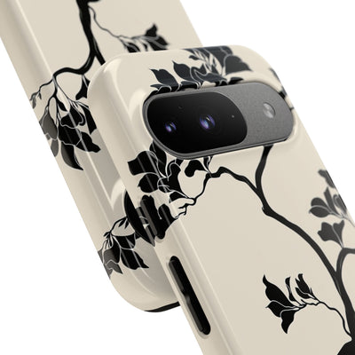 Beige Tough Phone Case for Google Pixel - Obsidian Bonsai Silhouette