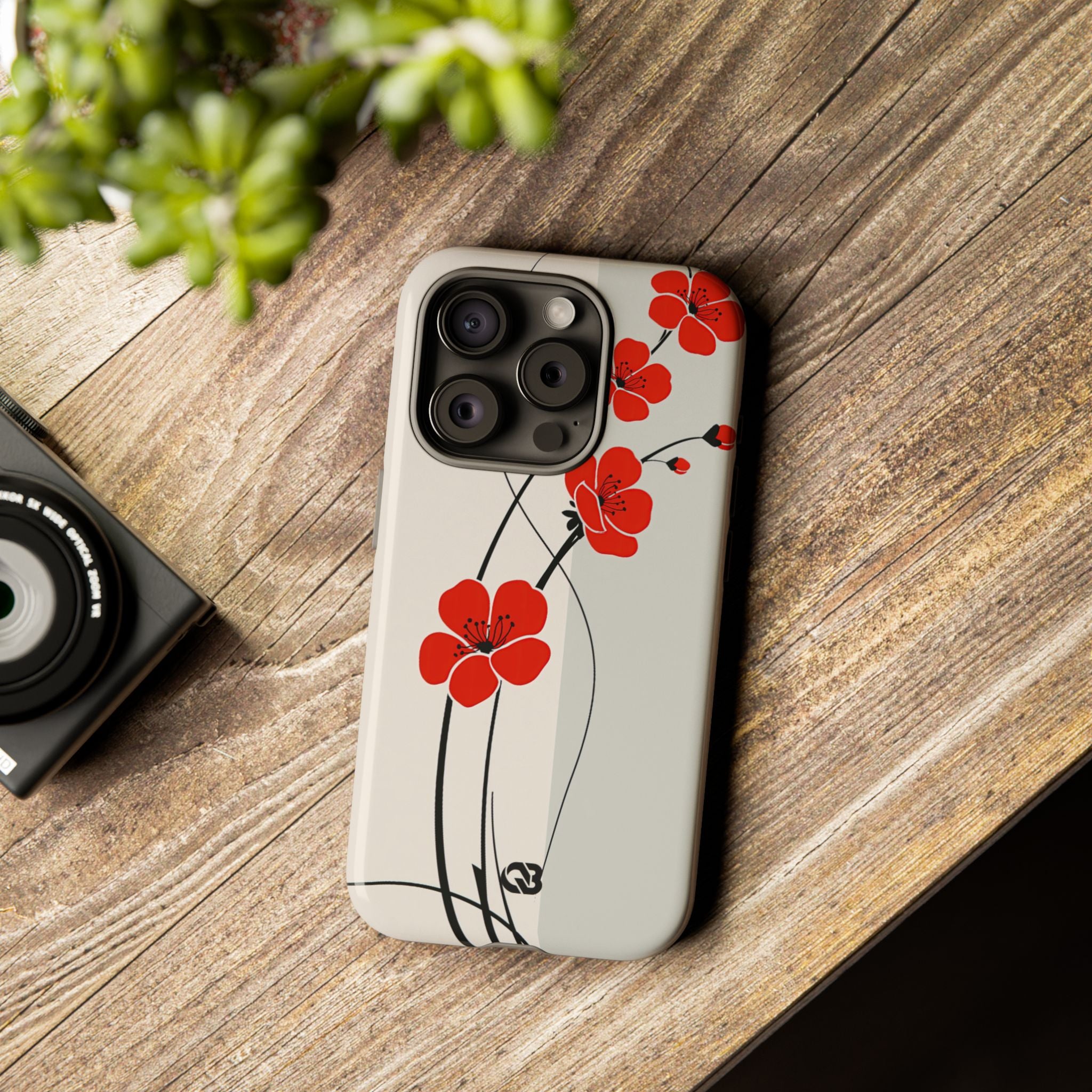 Red Tough Phone Case for iPhone - Crimson Plum Ink