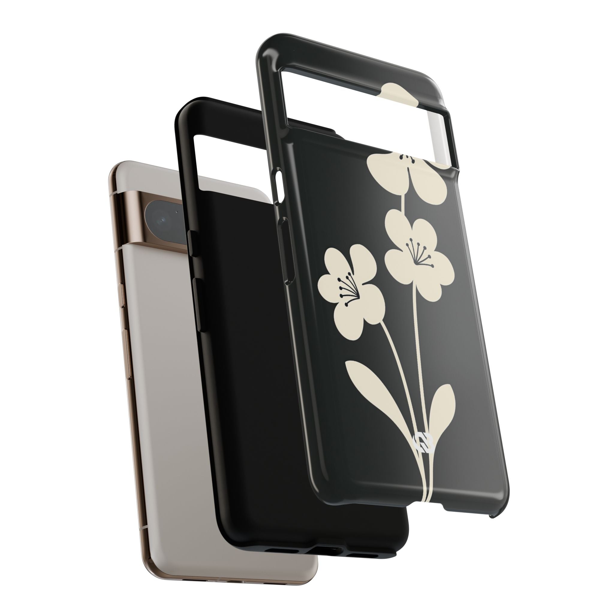 Black Tough Phone Case for Google Pixel - Obsidian Cream Bloom