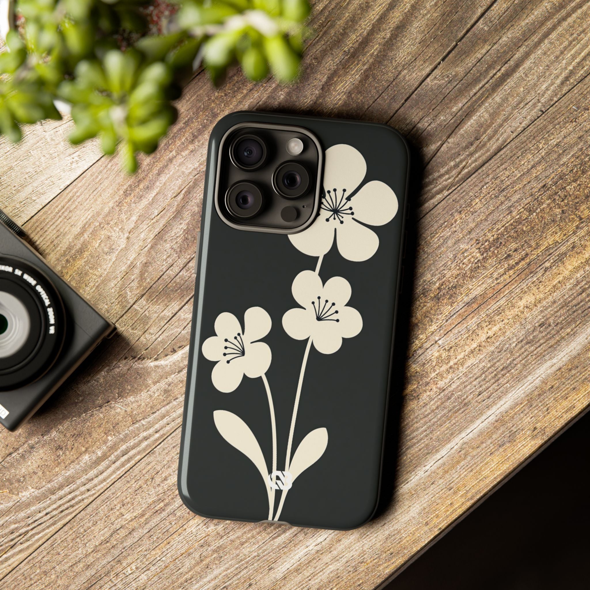Black Tough Phone Case for iPhone - Obsidian Cream Bloom
