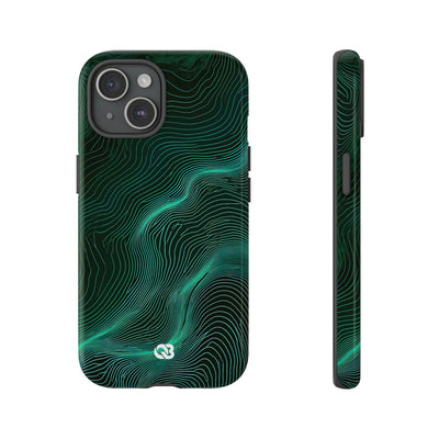 Teal Tough Phone Case for iPhone - Neon Jade Contour