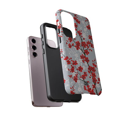 Grey Tough Phone Case for Samsung - Crimson Sakura Slate
