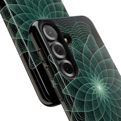 Green Tough Phone Case for Samsung - Cyan Signal Bloom
