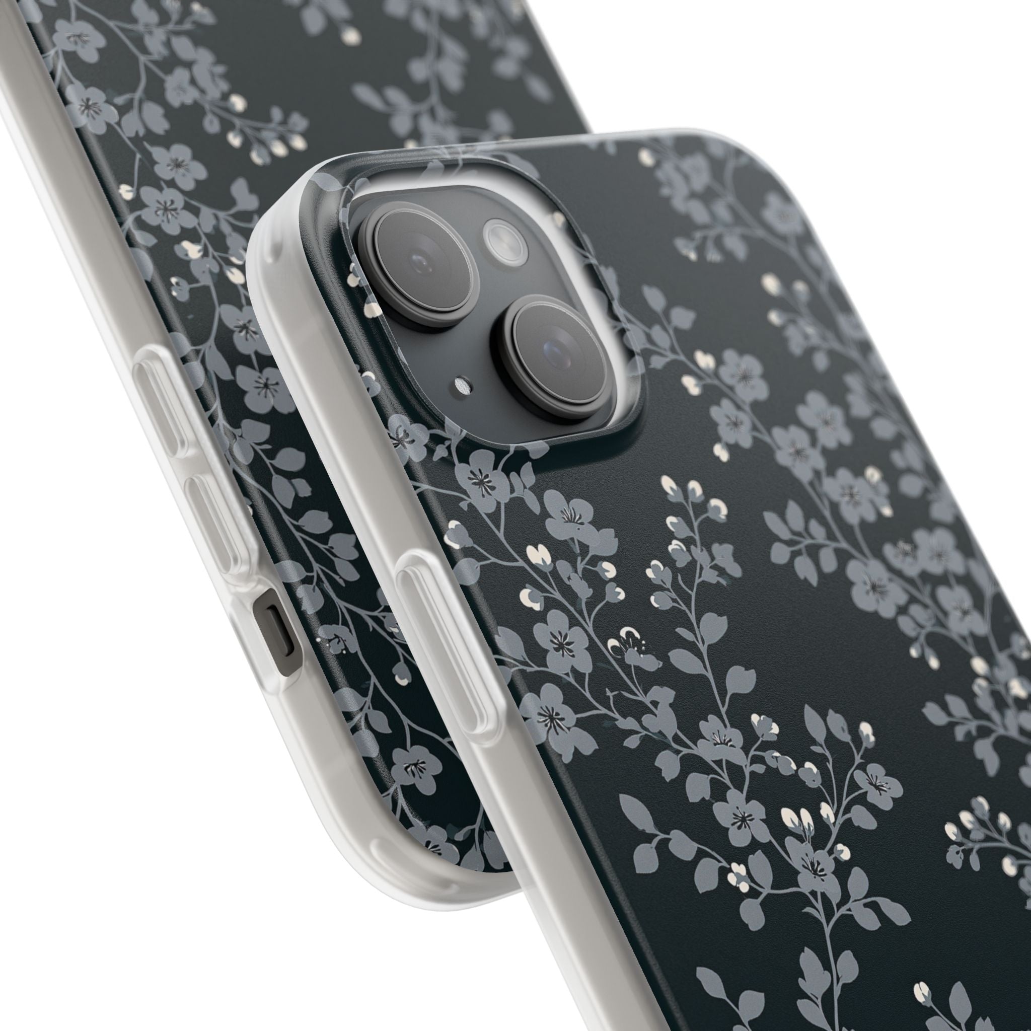 Black Lite Phone Case for iPhone - Midnight Slate Blossom