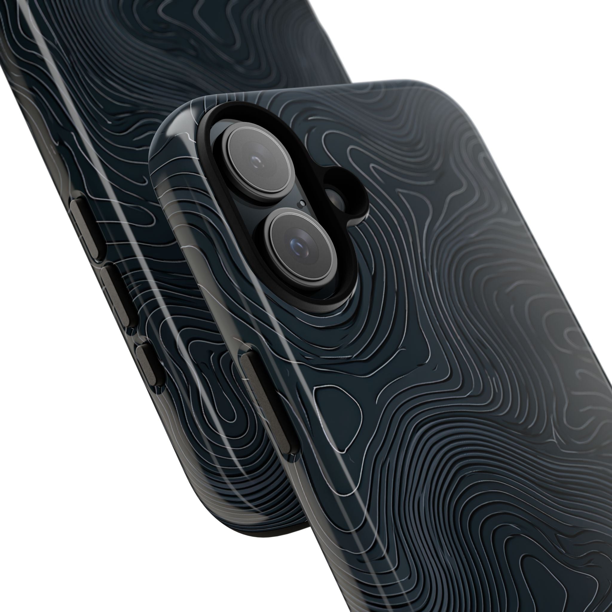 Black Tough Phone Case for iPhone - Obsidian Ridge Topo