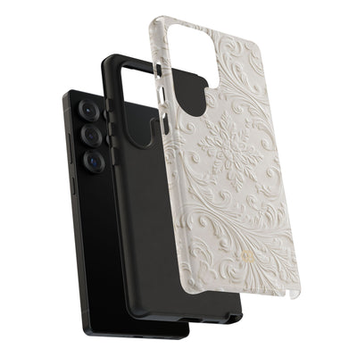 White Tough Phone Case for Samsung - Alabaster Floral Relief